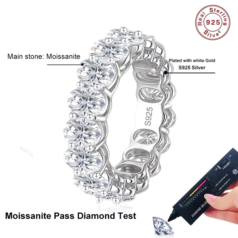 Vixonna Women's Oval Cut Moissanite Wedding Eternity Band 925 Silver D Color