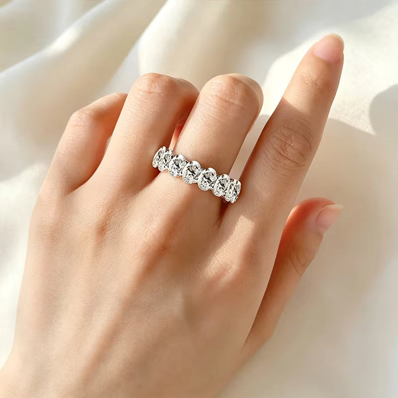Vixonna Women's Oval Cut Moissanite Wedding Eternity Band 925 Silver D Color