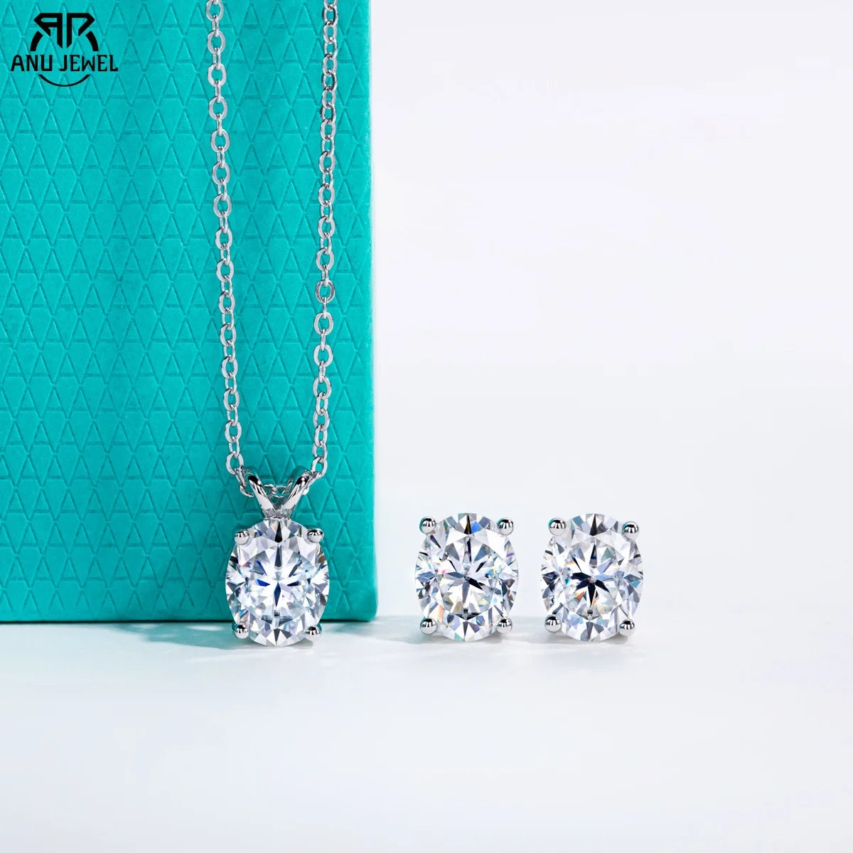 Vixonna Women's Oval Moissanite Necklace Earring Set 925 Silver Gold