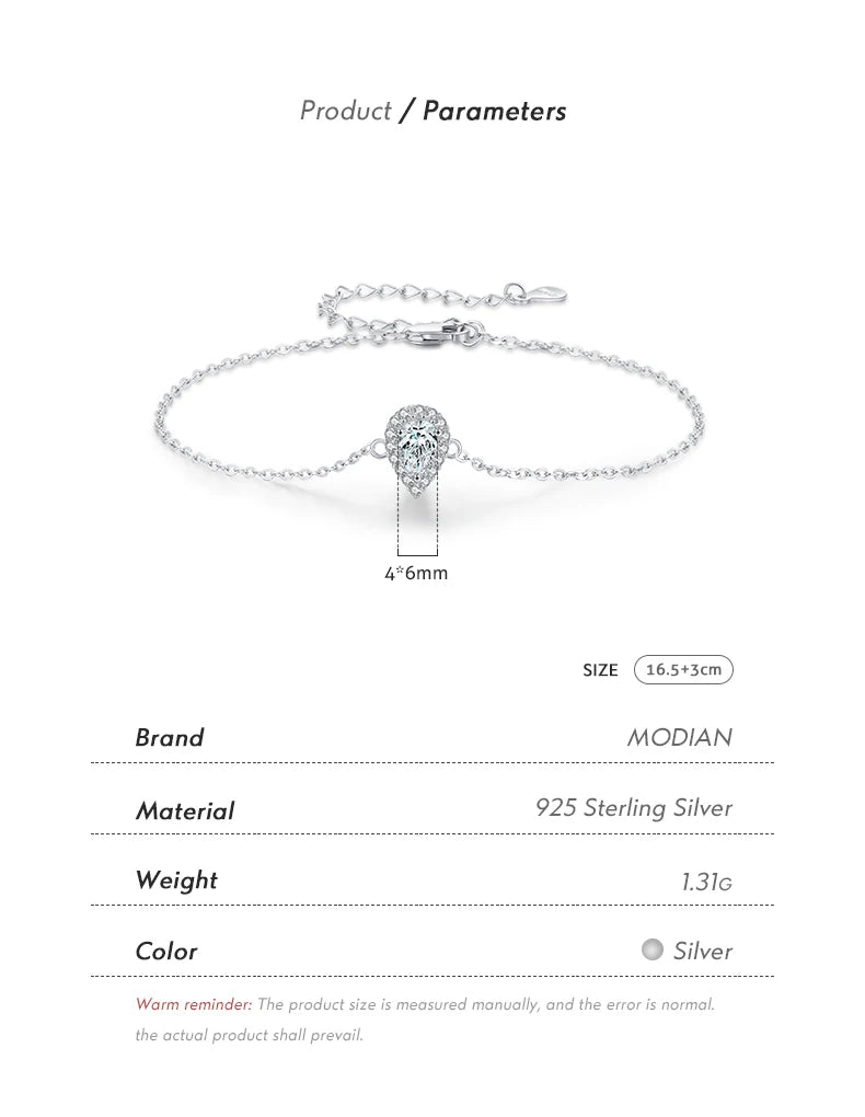 Vixonna Women's Pear Cut CZ Link Chain Bracelet 925 Silver
