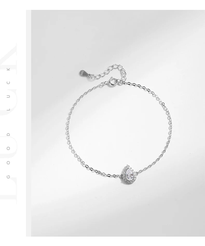 Vixonna Women's Pear Cut CZ Link Chain Bracelet 925 Silver
