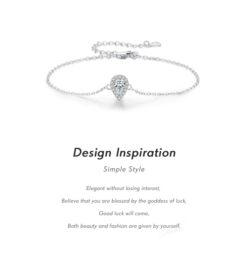 Vixonna Women's Pear Cut CZ Link Chain Bracelet 925 Silver