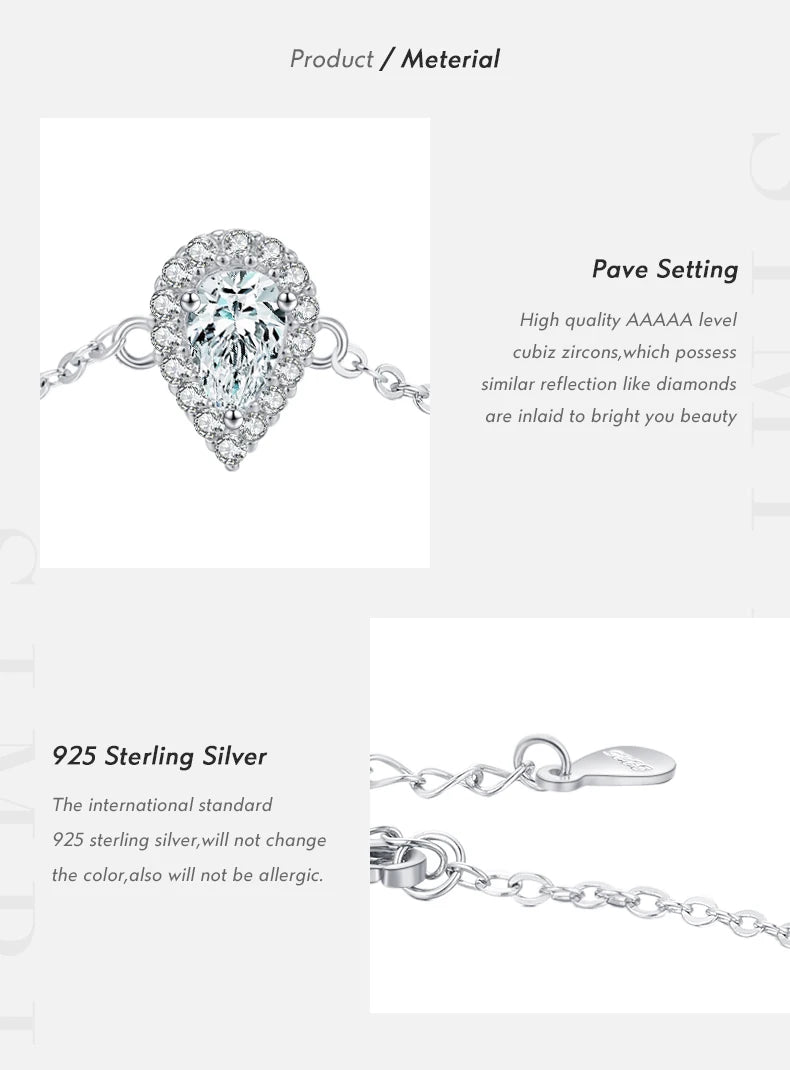 Vixonna Women's Pear Cut CZ Link Chain Bracelet 925 Silver