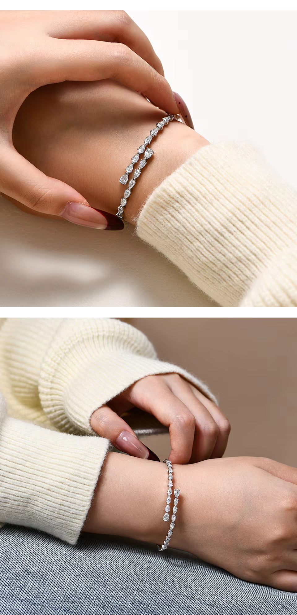Vixonna Women's Pear Cut Moissanite Open Bangle 925 Silver D Color VVS1