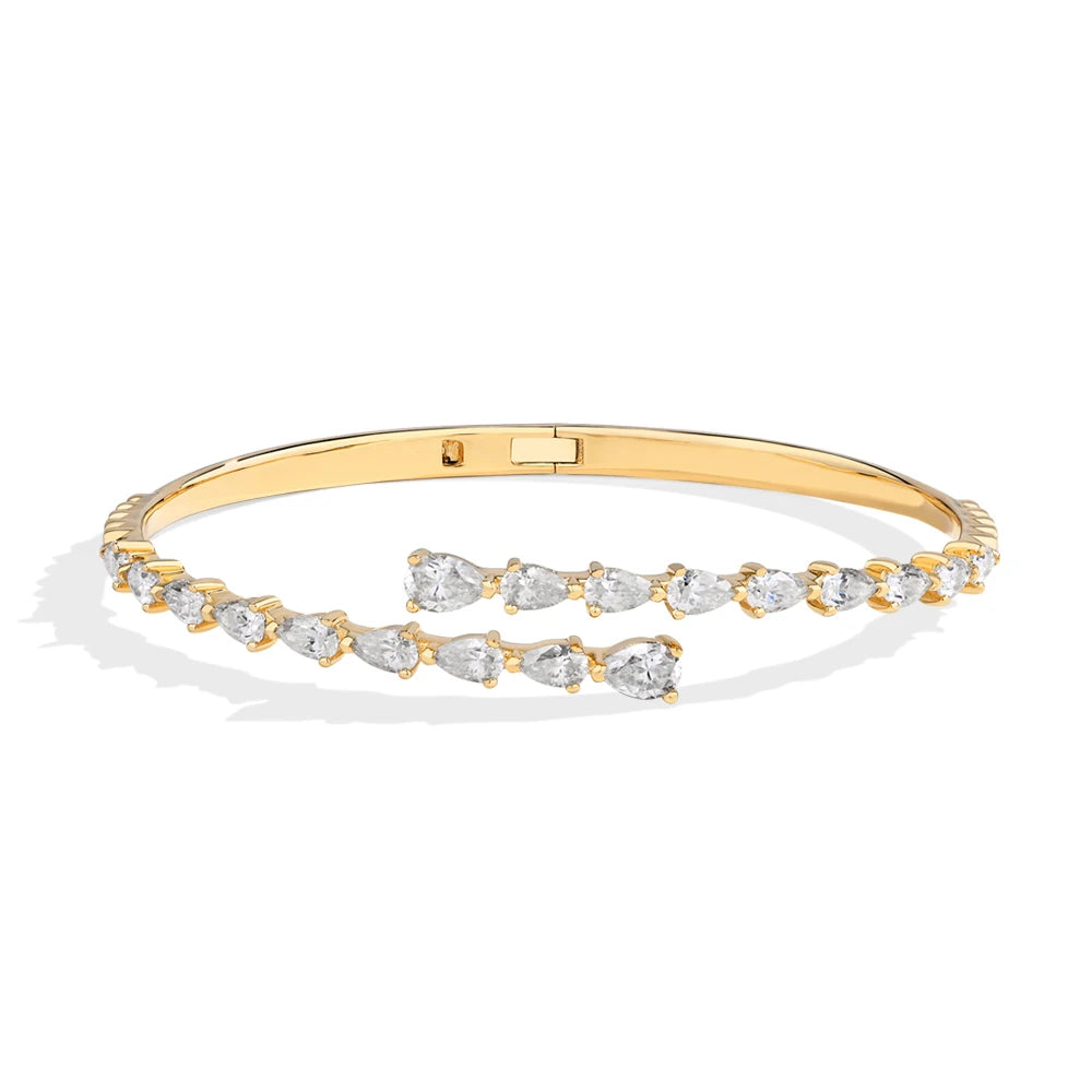 Vixonna Women's Pear Cut Moissanite Open Bangle 925 Silver D Color VVS1