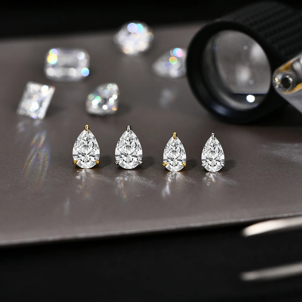 Vixonna Women's Pear Cut Moissanite Stud Earrings 925 Silver D Color VVS1