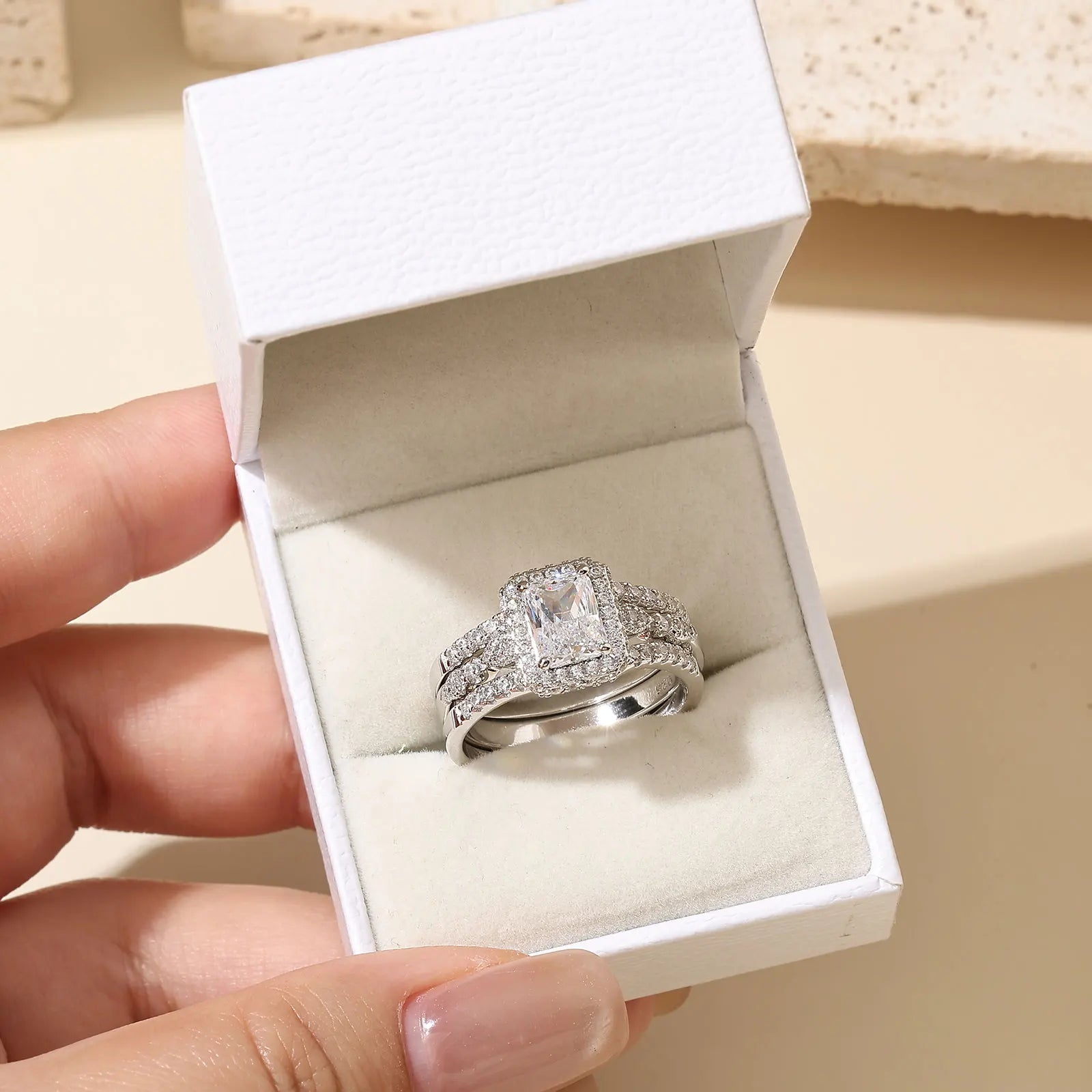 Vixonna Women's Radiant Cut Moissanite Wedding Ring Set 925 Silver 3ct D Color