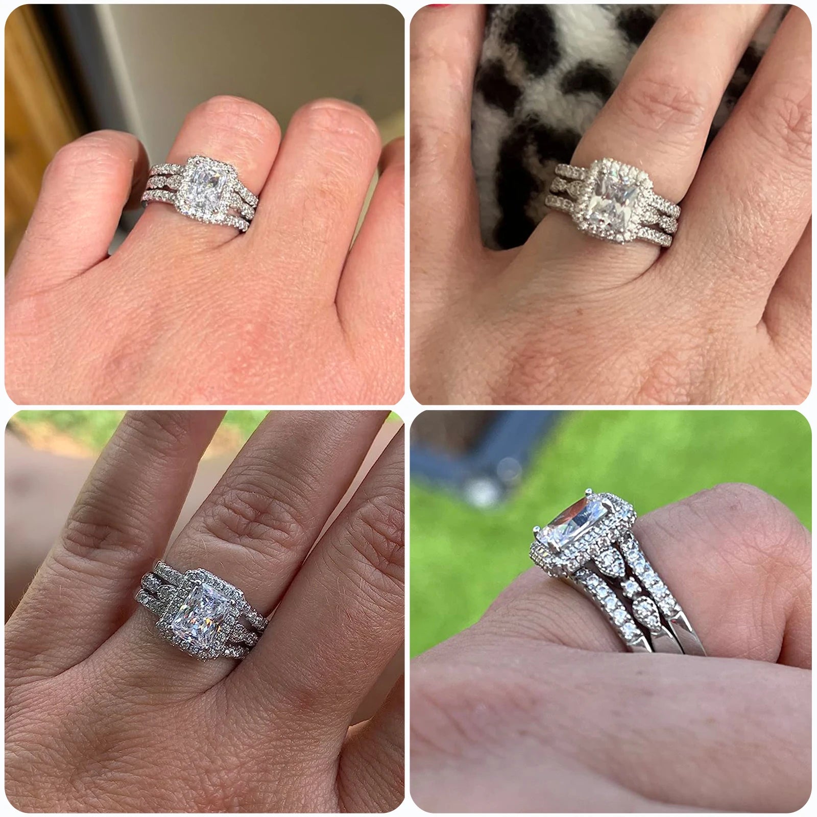 Vixonna Women's Radiant Cut Moissanite Wedding Ring Set 925 Silver 3ct D Color