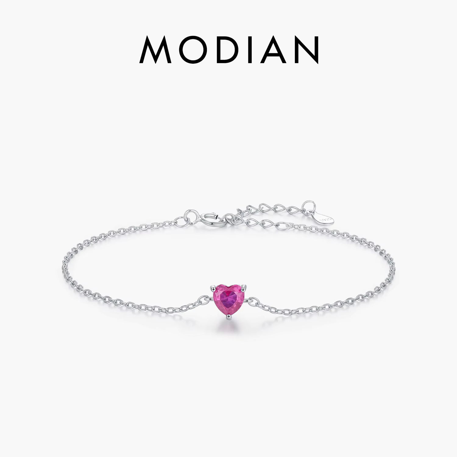 Vixonna Women's Rose Red Zirconia Heart Link Chain Bracelet 925 Silver