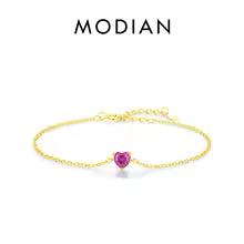 Vixonna Women's Rose Red Zirconia Heart Link Chain Bracelet 925 Silver