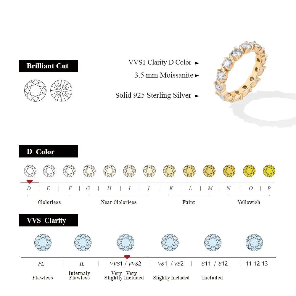 Vixonna Women's Round Cut Moissanite Eternity Wedding Ring 925 Silver D Color