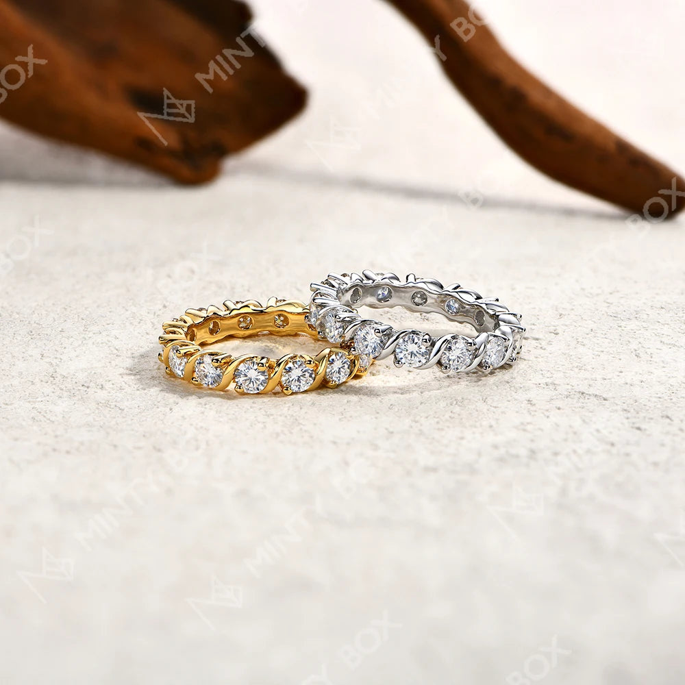 Vixonna Women's Round Cut Moissanite Eternity Wedding Ring 925 Silver D Color