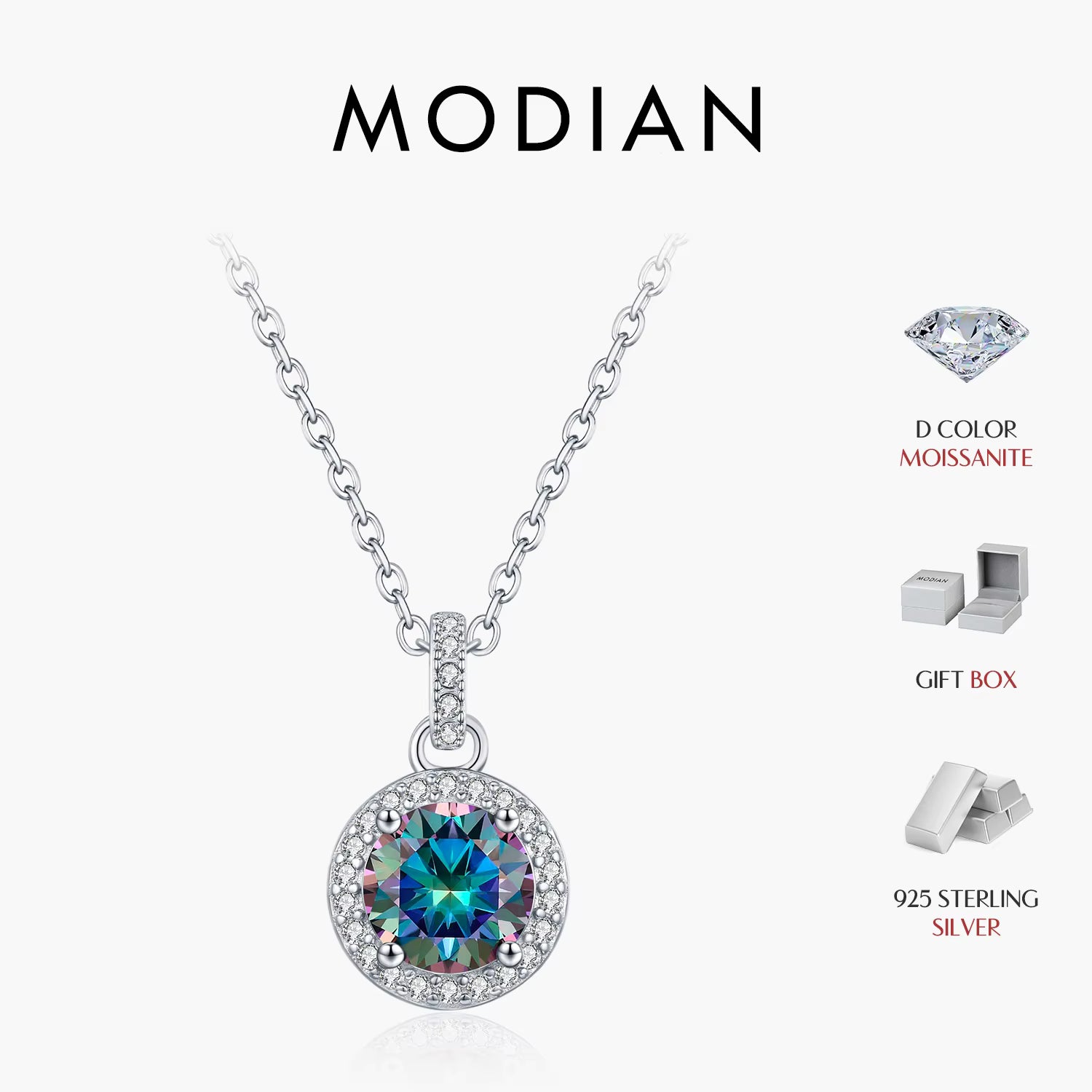Vixonna Women's Round Moissanite Pendant Necklace 1ct 925 Silver