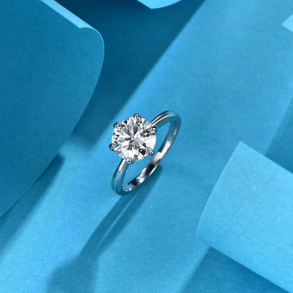 Vixonna Women's Round Moissanite Solitaire Ring 925 Silver D Color VVS1