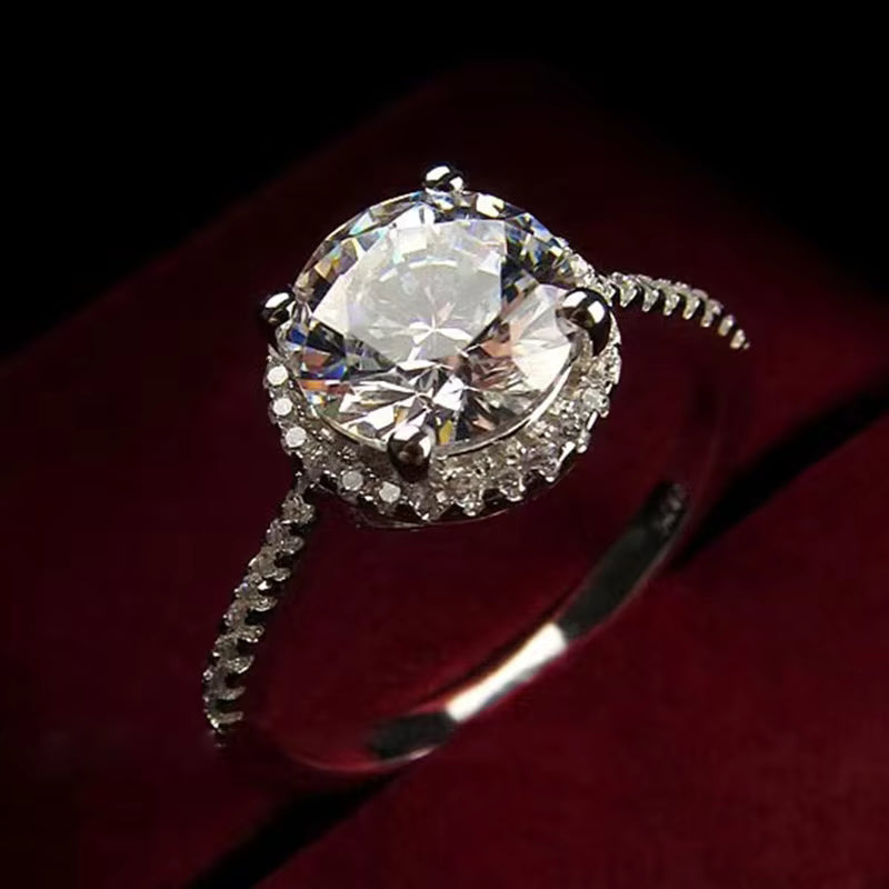Vixonna Women's Round Moissanite Wedding Ring 925 Silver D Color