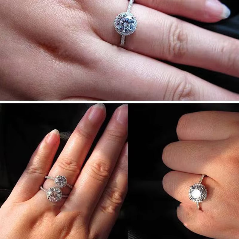 Vixonna Women's Round Moissanite Wedding Ring 925 Silver D Color
