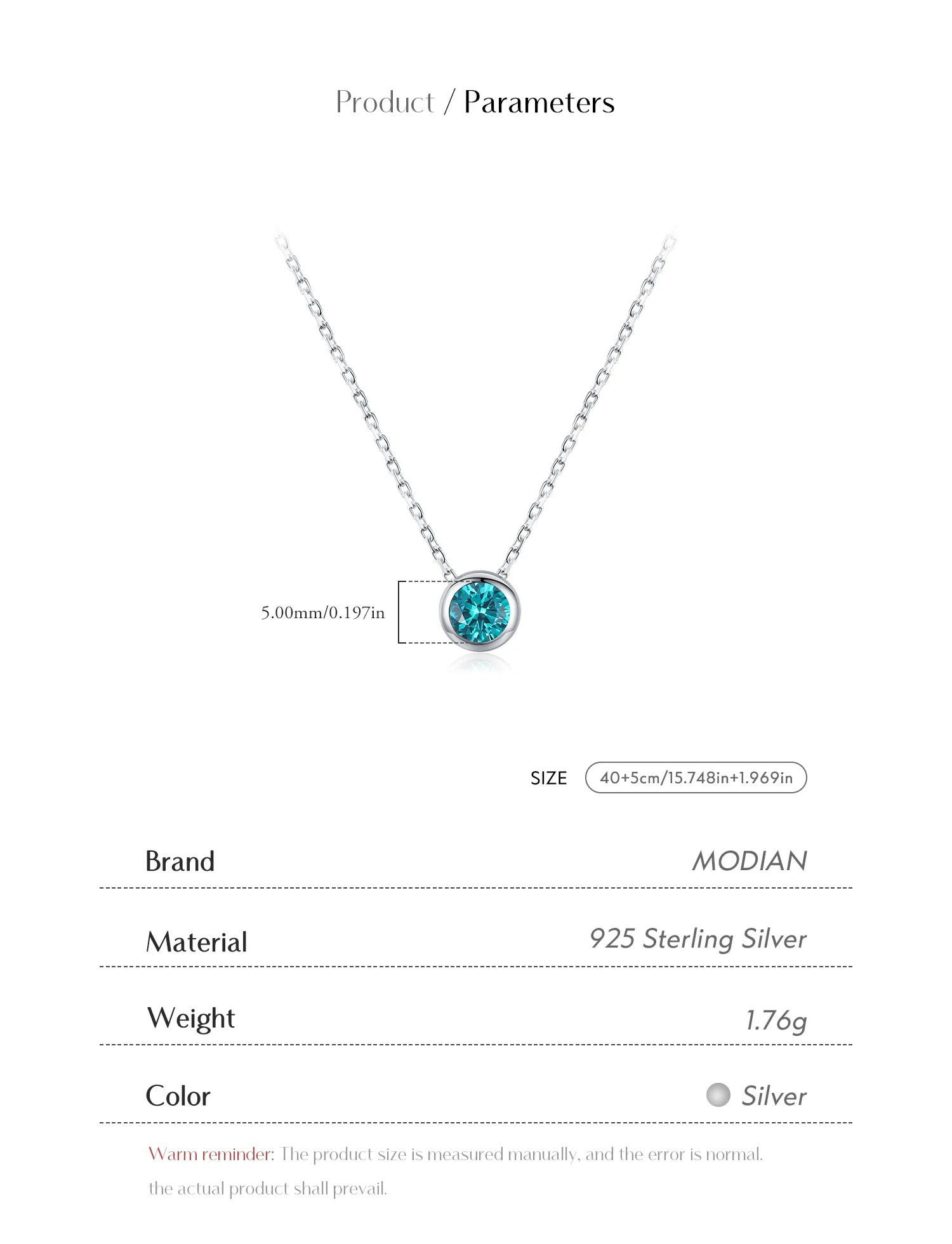 Vixonna Women's Round Zirconia Pendant Necklace 925 Silver White Gold