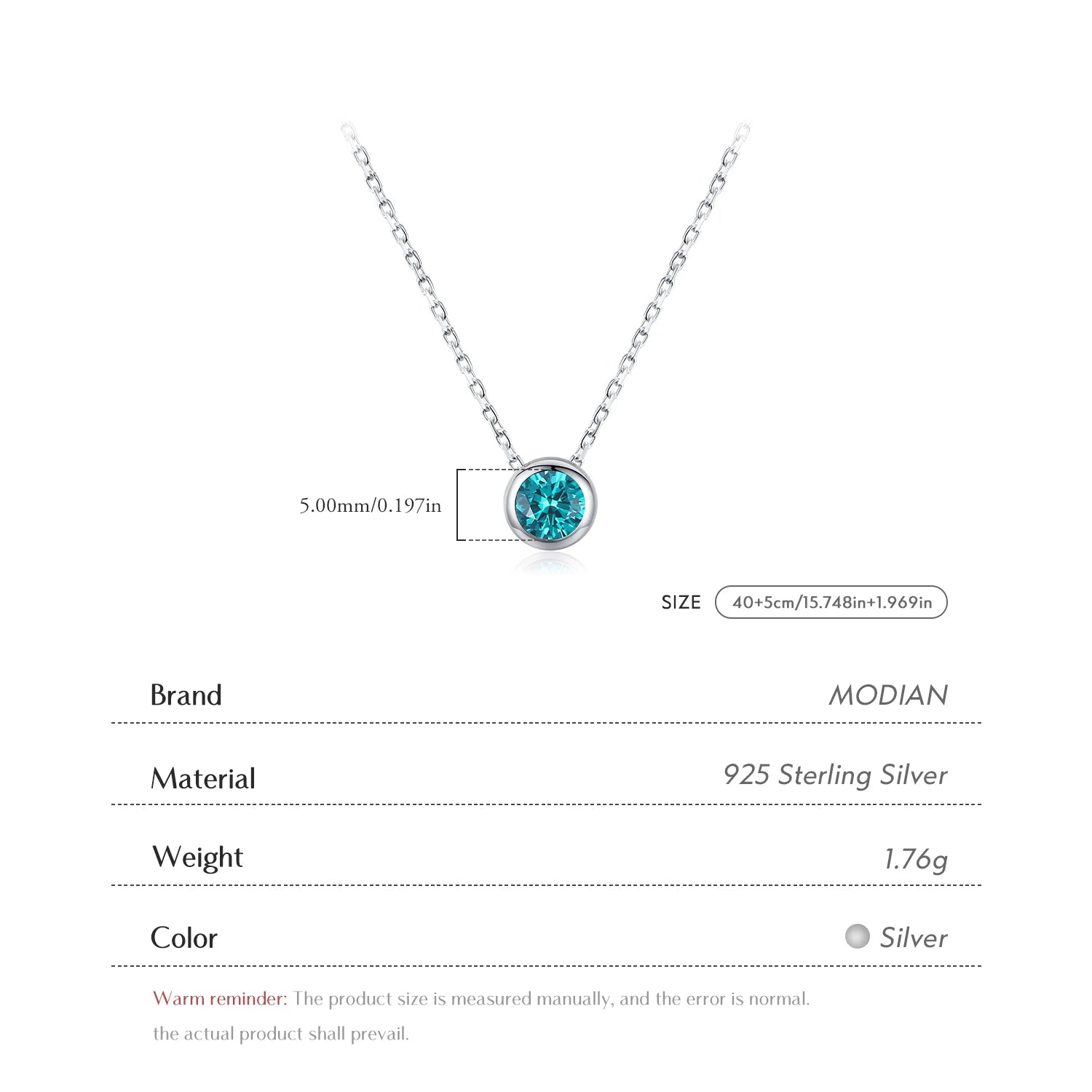 Vixonna Women's Round Zirconia Pendant Necklace 925 Silver White Gold