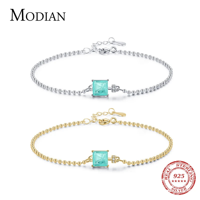 Vixonna Women's Square Tourmaline Beads Chain Bracelet 925 Silver