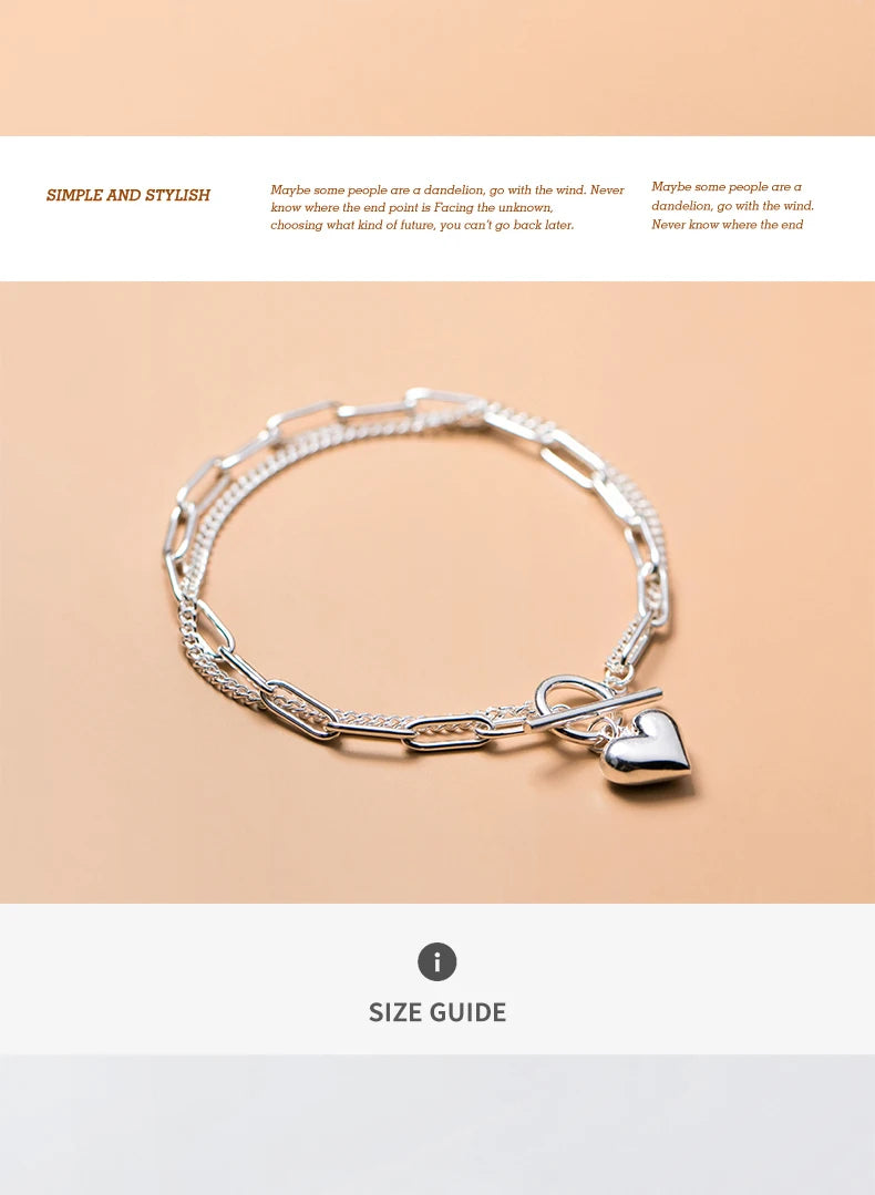 Vixonna Women's Sweet Hearts Double Layer Chain Link Bracelet 925 Silver