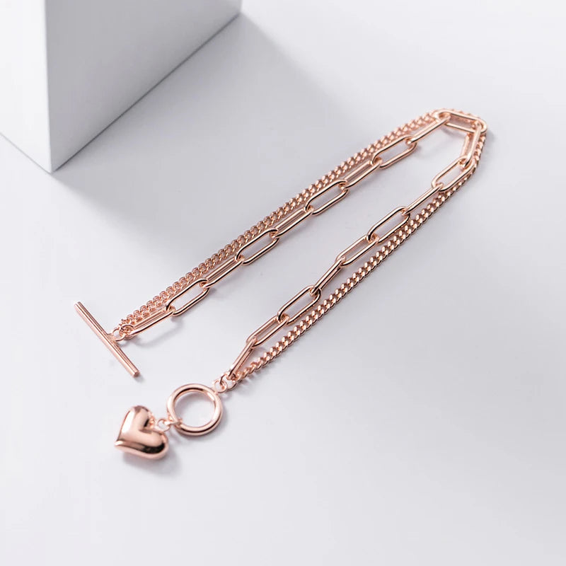 Vixonna Women's Sweet Hearts Double Layer Chain Link Bracelet 925 Silver
