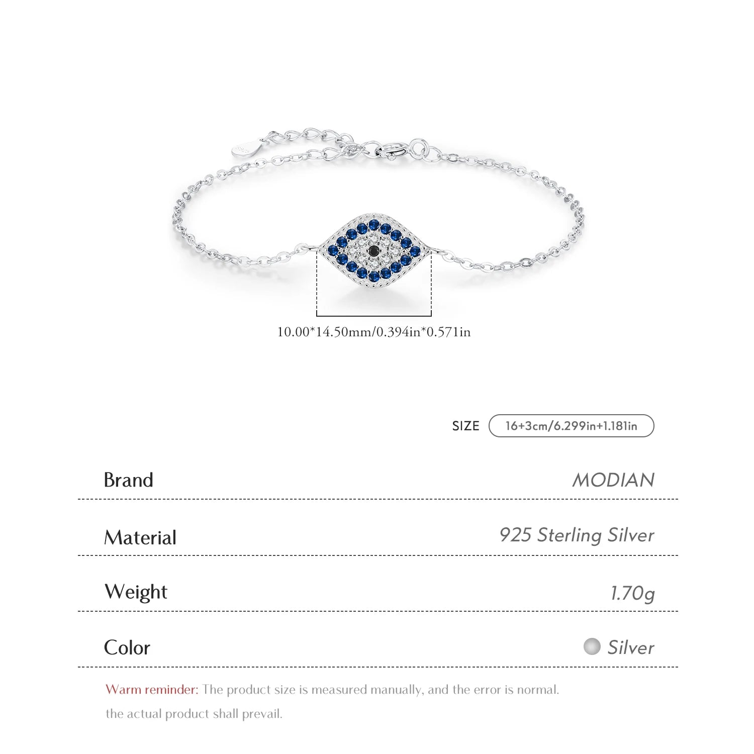 Vixonna Women's Vintage Blue Zirconia Eyes Bracelet 925 Silver