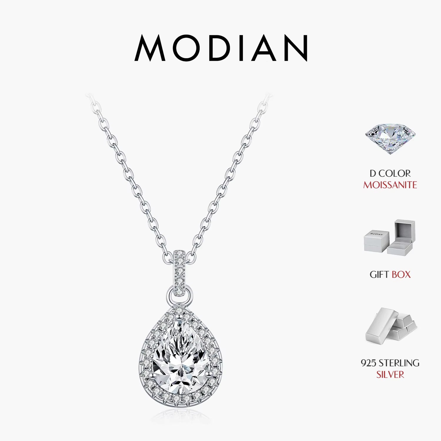 Vixonna Women's Water Drop Moissanite Wedding Necklace 925 Silver 1.2ct